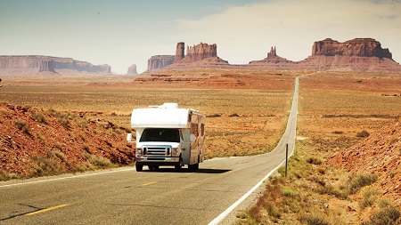 an RV in the desert